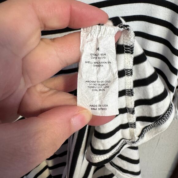 Green Envelope Top Size M Black White Striped Short Ruffle Sleeve Casual Tee - Picture 5 of 9